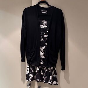 Moschino Wool Cardigan Chess Print Mini Skirt Skater Dress Size 4